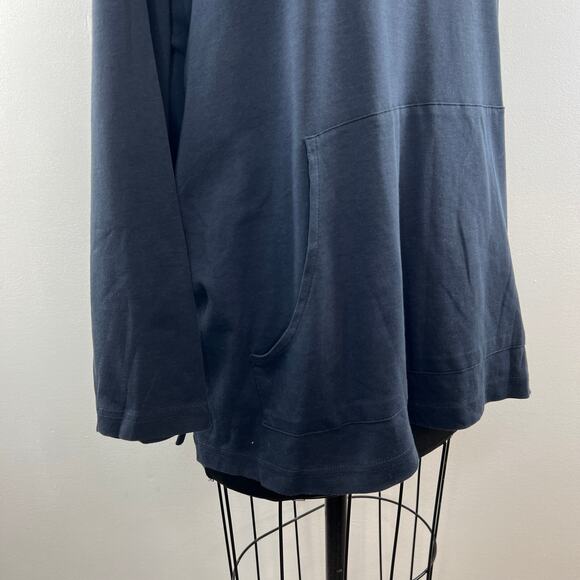 Eskandar Blue Hoodie Pima Cotton Pockets Draped Sleeve Hooded Top Classic Size 0 - Picture 6 of 10
